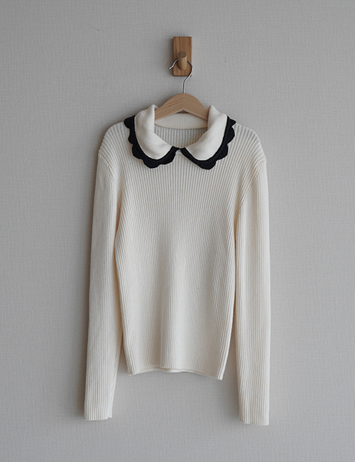 [ MES KIDS DES FLEURS] Petal-neck sweater_White (39%Polyester 30%Alpaca  25%Nylon 6%Wool) [XS,S,M,L]